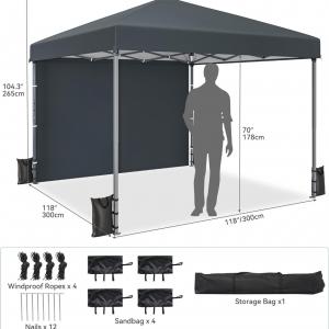 Pop-up 3 × 3 m-es összecsukható pavilon, kerti sátor vízálló és UV-álló Oxford ponyvával hordtáskával és rögzítőkötelekkel