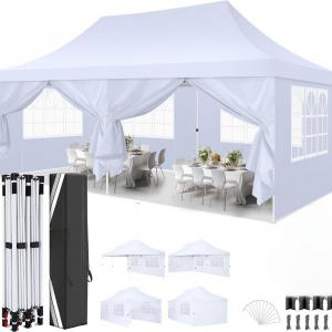 Pop-up  összecsukható pavilon 3 × 6 m – vízálló, stabil, UV-védett kerti rendezvénysátor 6db  oldalfallal 18,00 m² fehér