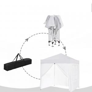 Pop-up összecsukható pavilon és rendezvénysátor 2 × 2 m, fehér, 4 db levehető oldalfallal, vízálló és UV-álló Oxford poliészter ponyvával, stabil porfestett acélvázzal és hordozótáskával