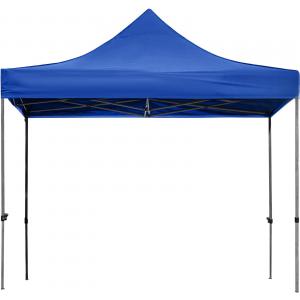 Pop-up összecsukható pavilon és rendezvénysátor 3 × 3 m, 9 m², kék, 240 g/m²-es PVC-bevonatú tetőponyvával, 4 db átlátszó panoráma-oldalfallal, állítható magasságú vázzal és görgős hordozótáskával