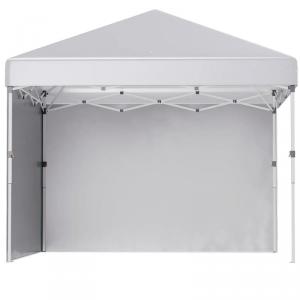 Pop-up összecsukható pavilon és rendezvénysátor 3 × 3 m, fehér Oxford vászonnal, 2 db levehető oldalfallal, UV 30+ védelemmel, 3 fokozatban állítható acélvázzal, homokzsákokkal és hordozótáskával