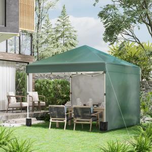 Pop-up összecsukható pavilon és rendezvénysátor 3 × 3 m, zöld, Oxford ponyvával, 2 db levehető oldalfallal, állítható acélvázzal, 4 db homokzsákkal,  földhorgonyokkal és hordozótáskával
