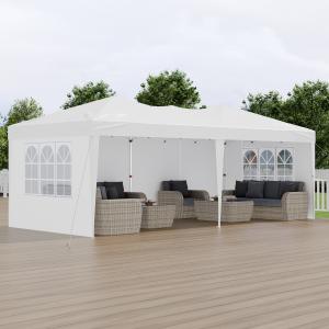 Pop-up összecsukható pavilon és rendezvénysátor 3 × 6 m, 18 m², fehér,  vízálló 210D Oxford ponyvával, 4 db oldalfallal, 2 db ablakkal, stabil acélvázzal és hordozótáskával