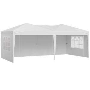 Pop-up összecsukható pavilon és rendezvénysátor 3 × 6 m, 18 m², fehér,  vízálló 210D Oxford ponyvával, 4 db oldalfallal, 2 db ablakkal, stabil acélvázzal és hordozótáskával