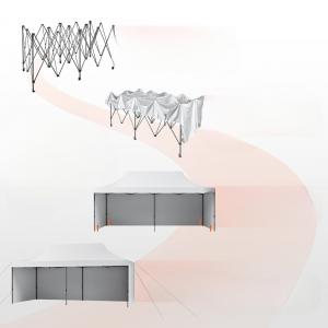 Pop-up összecsukható pavilon és rendezvénysátor 3 × 6 m, 18 m², fehér,  vízlepergető  PU-bevonatú ponyvával, levehető oldalfalakkal, acél vázzal, állítható magassággal és kerekes hordozótáskával