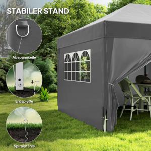 Pop-up összecsukható pavilon és rendezvénysátor 3 × 6 m, fehér, 6 db levehető oldalfallal, vízlepergett Oxford ponyvával, acélvázzal, vízelvezető nyílással, rögzítőkötelekkel, hordozótáskával