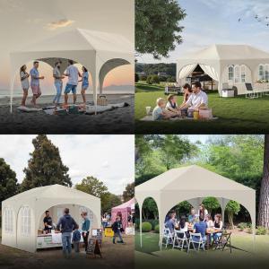 Pop-up összecsukható pavilon oldalfalakkal, 3 × 6 m, bézs színben, vízlepergető ponyvával és UV 50+ védelemmel