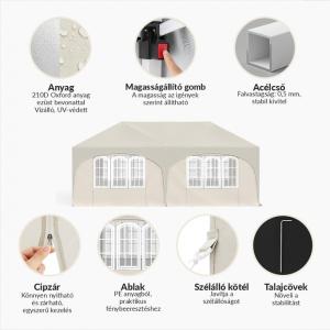 Pop-up összecsukható pavilon oldalfalakkal, 3 × 6 m, bézs színben, vízlepergető ponyvával és UV 50+ védelemmel