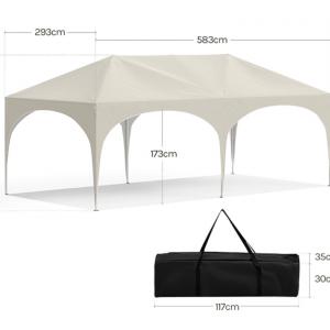 Pop-up összecsukható pavilon oldalfalakkal, 3 × 6 m, bézs színben, vízlepergető ponyvával és UV 50+ védelemmel