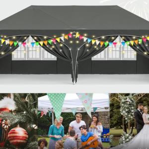 Pop-up összecsukható pavilon oldalfalakkal, 3 × 6 m, szürke színben, vízlepergető ponyvával és UV 50+ védelemmel