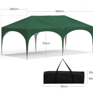 Pop-up összecsukható pavilon oldalfalakkal, 3 × 6 m, zöld színben, vízlepergető ponyvával és UV 50+ védelemmel