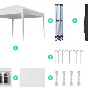 Pop-up összecsukható pavilon rendezvénysátor 3x3 m fehér hordozótáskával 3db oldalfallal fehér