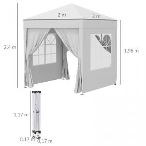 Pop-up  pavilon összecsukható rendezvénysátor  2x2 m 4db oldalfallal  fehér