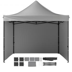 Pop-up  pavilon összecsukható rendezvénysátor 3x3 m 2db oldalfallal  tartozék hordozótáska és homokzsák (fekete)
