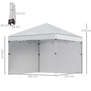 Pop-up  pavilon összecsukható rendezvénysátor 3x3 m 2db oldalfallal  tartozék hordozótáska és homokzsák, viharvédelemmel (világosszürke)