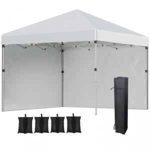 Pop-up  pavilon összecsukható rendezvénysátor 3x3 m 2db oldalfallal  tartozék hordozótáska és homokzsák, viharvédelemmel (világosszürke)
