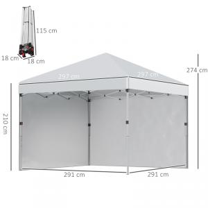 Pop-up  pavilon összecsukható rendezvénysátor 3x3 m 2db oldalfallal  tartozék hordozótáska és homokzsák (világosszürke)