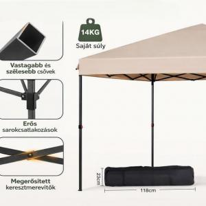 Pop-up  pavilon összecsukható rendezvénysátor 3x3 m hordozótáskával, súlyzsákkal szín khaki