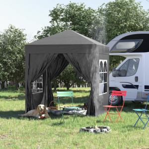 Pop-up  pavilon összecsukható sátor hordozótáskával 2x2 m 4db oldalfallal fekete