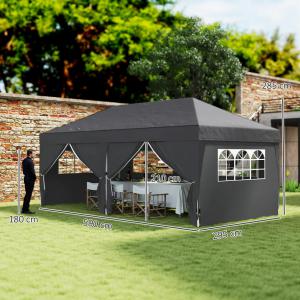 Pop-up  pavilon összecsukható sátor hordozótáskával 3x6 m oldalfalakkal szürke