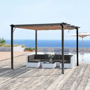 Prémium alumínium pergola állítható tetővel – 3 × 4 m, krém színben, UV- és vízálló ponyvával
