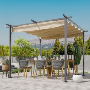 Prémium kerti pergola állítható napernyőtetővel és esővíz-elvezetéssel – 3 × 3 m, UV- és vízálló