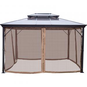 Prémium minőségű alumínium pavilon dupla PVC tetővel, szúnyoghálóval és függönnyel – 3 × 3,6 m, barna