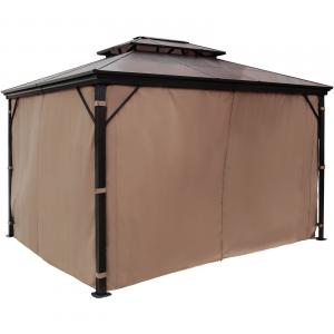 Prémium minőségű alumínium pavilon dupla PVC tetővel, szúnyoghálóval és függönnyel – 3 × 3,6 m, barna