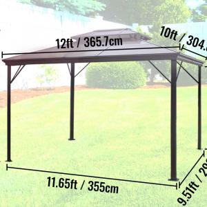 Prémium minőségű alumínium pavilon dupla PVC tetővel, szúnyoghálóval és függönnyel – 3 × 3,6 m, barna