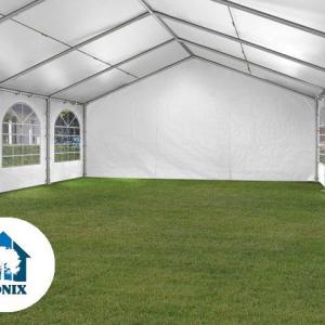 Premium pavilon, sörsátor rendezvénysátor 6x12 m ponyva PE szürke-fehér (72m2)