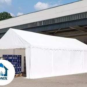 Premium Raktársátor tároló sátor 4x4 m ponyva PVC erősített szerkezettel padlókerettel fehér