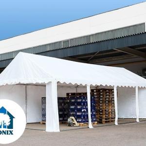 Premium Raktársátor tároló sátor 4x4 m ponyva PVC erősített szerkezettel padlókerettel fehér