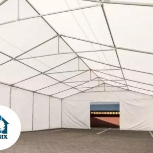Premium Raktársátor tároló sátor 6x12 m ponyva  PVC  padlókerettel erősített szerkezettel fehér