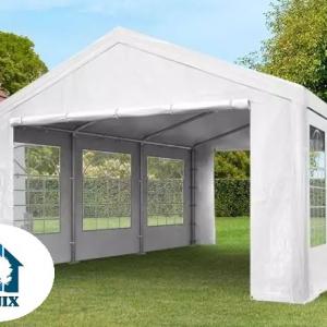 Premium rendezvénysátor és parti sátor 4 × 6 m – 24 m², fehér, 100%-ban vízálló  PE ponyvával,  horganyzott acélvázzal