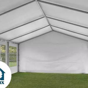 Premium rendezvénysátor és parti sátor 4 × 6 m – 24 m², fehér, 100%-ban vízálló  PE ponyvával,  horganyzott acélvázzal