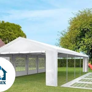 Premium rendezvénysátor és parti sátor 4 × 6 m – 24 m², fehér, 100%-ban vízálló  PE ponyvával,  horganyzott acélvázzal