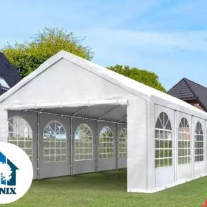 Premium rendezvénysátor és parti sátor 5 × 12 m – 60 m², fehér, 100%-ban vízálló PE ponyvával, stabil horganyzott acélvázzal