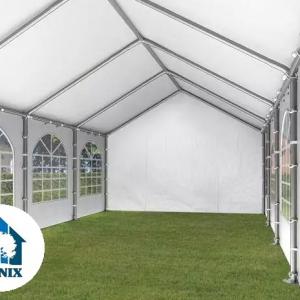 Premium rendezvénysátor és parti sátor 5 × 12 m – 60 m², fehér, 100%-ban vízálló PE ponyvával, stabil horganyzott acélvázzal