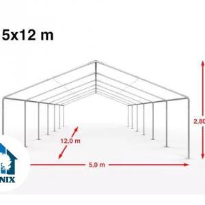 Premium rendezvénysátor és parti sátor 5 × 12 m – 60 m², fehér, 100%-ban vízálló PE ponyvával, stabil horganyzott acélvázzal