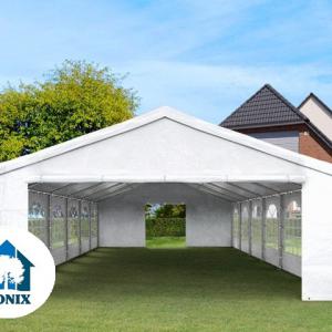 Premium rendezvénysátor és parti sátor 5 × 6 m – 30 m², fehér, 100%-ban vízálló  PE ponyvával, stabil horganyzott acélvázzal