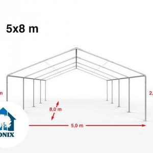 Premium rendezvénysátor és parti sátor 5 × 8 m – 40 m², fehér, vízálló PE ponyvával, stabil horganyzott acélvázzal
