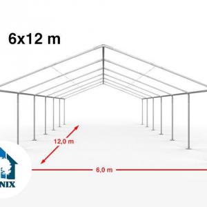Premium rendezvénysátor és parti sátor 6 × 12 m – 72 m², fehér, vízálló PE ponyvával, horganyzott acélvázzal