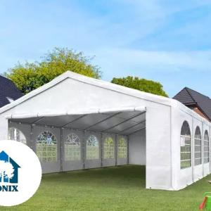 Premium rendezvénysátor és partisátor 3 × 9 m – 27 m², fehér, 100%-ban vízálló PE ponyvával, stabil horganyzott acélvázzal