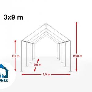 Premium rendezvénysátor és partisátor 3 × 9 m – 27 m², fehér, 100%-ban vízálló PE ponyvával, stabil horganyzott acélvázzal