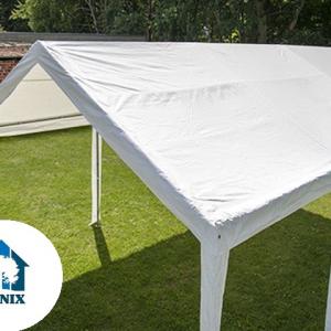 Premium rendezvénysátor és partisátor 3 × 9 m – 27 m², fehér, 100%-ban vízálló PE ponyvával, stabil horganyzott acélvázzal