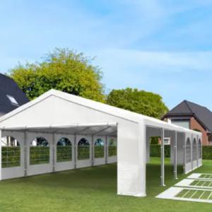 Premium rendezvénysátor és partisátor 3 × 9 m – 27 m², fehér, 100%-ban vízálló PE ponyvával, stabil horganyzott acélvázzal
