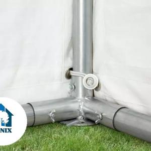 Premium rendezvénysátor és partisátor 5 × 10 m – 50 m², fehér PE ponyvával, erősített horganyzott acélvázzal, padlókerettel és tetőerősítéssel