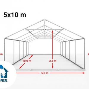 Premium rendezvénysátor és partisátor 5 × 10 m – 50 m², fehér PE ponyvával, erősített horganyzott acélvázzal, padlókerettel és tetőerősítéssel