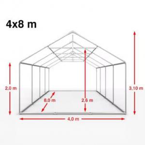 Premium rendezvénysátor, sörsátor és parti sátor 4 × 8 m – 32 m², fehér, 100%-ban vízálló PE ponyvával, horganyzott acélvázzal, padlókerettel és tetőerősítéssel