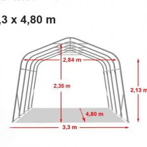 Professional Ponyvagarázs mobilgarázs autógarázs 3,3x4,8m, PVC ponyva, sötét zöld statikai megerősítéssel